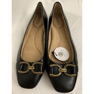 Giani Bernini Brookee Ballet Flats Black Faux Leather Womens 7 Slip On Buckle